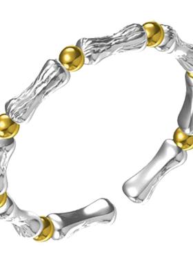 竹节金银拼色开口细戒