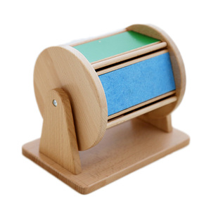 原木彩虹纺织鼓婴儿03岁目标盒启蒙氏早教益智旋转鼓视觉追踪玩具