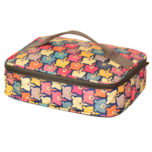 方形四格饭盒袋小学生餐盘包防水防油大容量保温饭盒包分格便当包