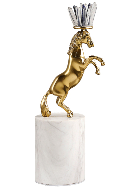 轻奢黄铜骏马玄关水晶家居摆件