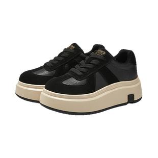 millies妙丽2025冬季新款圆头厚底增高美拉德色加绒休闲板鞋女鞋