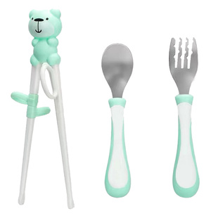 儿童筷子宝宝训练筷家用学习筷小孩学吃饭餐具叉勺套装虎口不锈钢