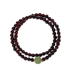 【杭州灵隐正品】天然石榴石双圈好运纳福手串和田玉葫芦水晶手链