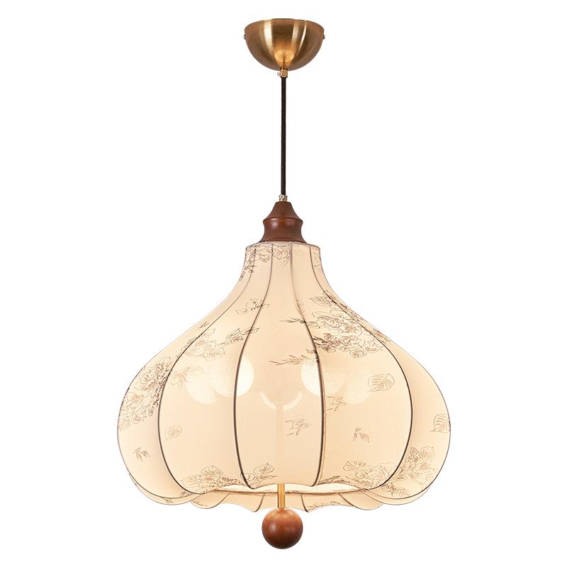箭牌宋式美学中古餐厅灯布艺吊灯复古花纹卧室灯美式风吧台栗子灯