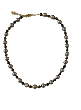 灰色珍珠虎石款珍珠拼接项链女款