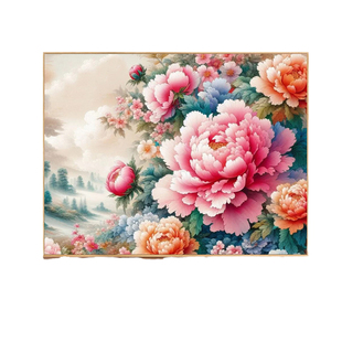 新中式装饰画diy数字油画牡丹花卉填充油彩画填色丙烯画手工礼物