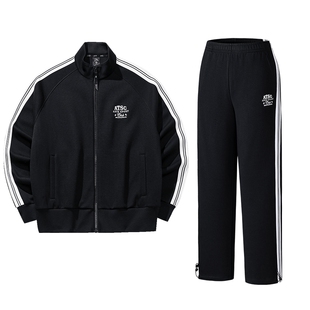 安踏条纹开衫卫衣套装女款春季新休闲运动长袖上衣宽松卫裤两件套