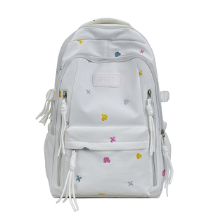 2026新款甜美风刺绣书包女高中生大容量宽肩带背包初中学生双肩包