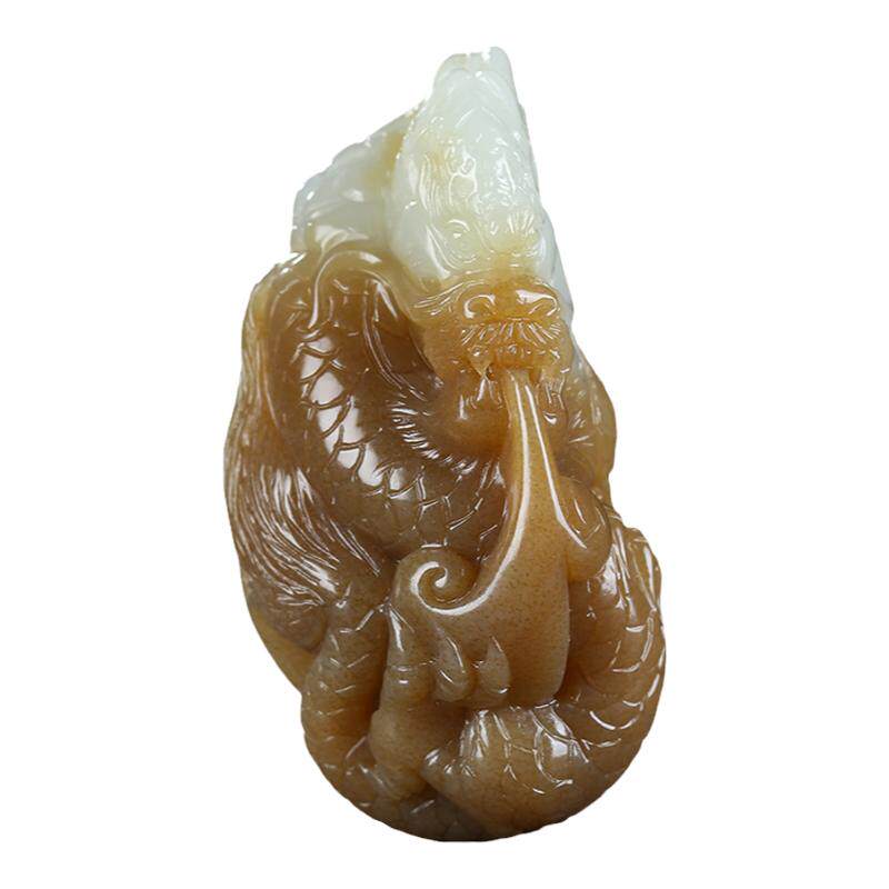 和田玉糖玉白玉仿古龙挂件吊坠
