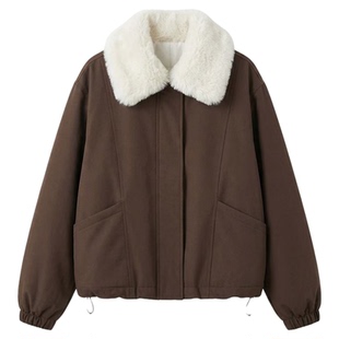 高级感复古翻领短款毛毛外套2025秋冬新款小个子气质宽松派克服女