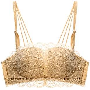 伊丝艾拉半杯无肩带文胸小胸聚拢四角杯蕾丝美背抹胸内衣女无钢圈