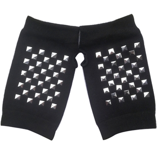 水兵舞铆钉手套女薄款半指红五星针织毛线男女广场舞演出露指手套