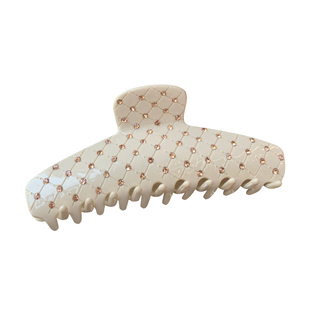 13cm超大号黑色抓夹发量多 ins高级感轻奢水钻米色盘发鲨鱼夹发抓