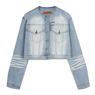 饭饭又饿了复古蓝色做旧牛仔外套女春季好看宽松休闲短款夹克上衣