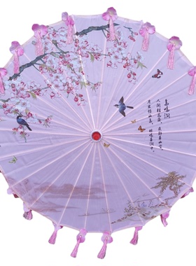 古风花瓣流苏伞绸布伞走秀演出伞拍照汉服伞道具舞蹈伞古典油纸伞