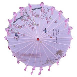 古风花瓣流苏伞绸布伞走秀演出伞拍照汉服伞道具舞蹈伞古典油纸伞