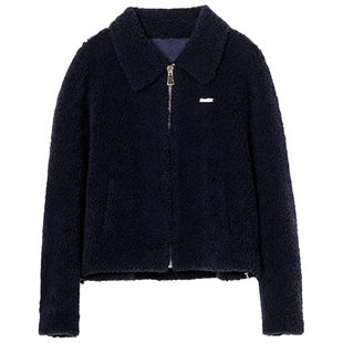 【纯羊毛】LANCY/朗姿2025冬季新款翻领通勤短款颗粒绒商务外套女