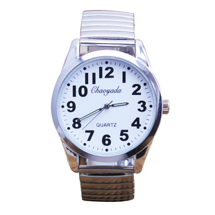 清晰大数字弹簧表带老人手表 中老年防水石英电子表 父亲爸爸腕表