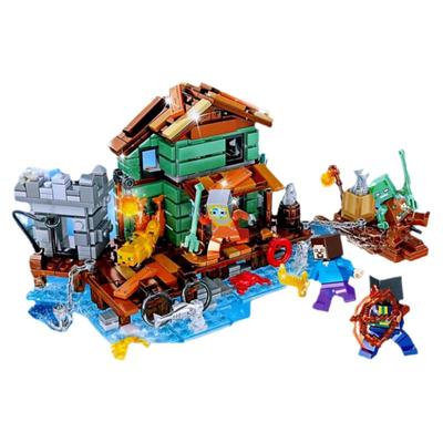 M牌我的像素世界街景宝藏武器铺水族馆4合1机关山洞组装积木玩具