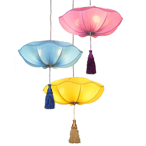 中式荷叶吊灯 3头组合灯 布艺餐厅灯 大厅楼梯会所茶楼展厅装饰灯