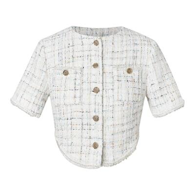 【折】MME WYNN 2RSS春夏新款小香风金扣编织短上衣短裤套装