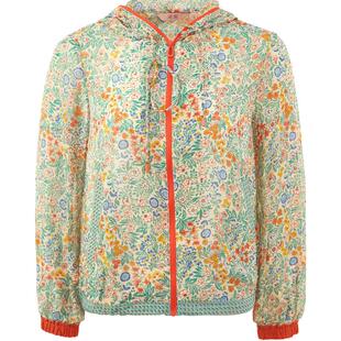 渔牌女装外套女款2024新款春夏薄款真丝连帽碎印花短外套FGGA3018