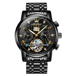 瑞士欧利时手表男款机械表男士新款正品镂空多功能黑武士品牌腕表
