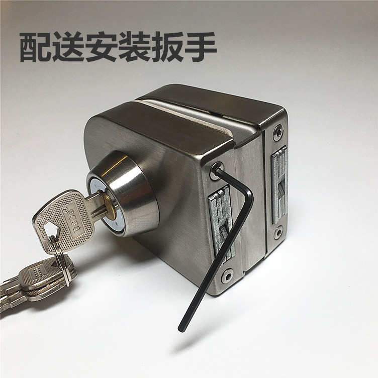 玻璃门锁免开孔玻璃门锁自紧式加厚不锈钢玻璃门锁单门锁双开门锁