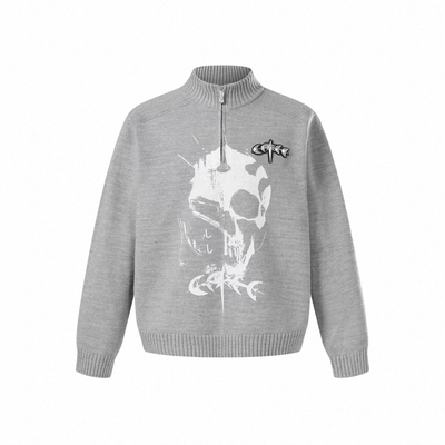 TBHNP骑士印花半拉链毛衣