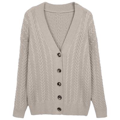 针织V领毛衣女开衫外套洋气麻花