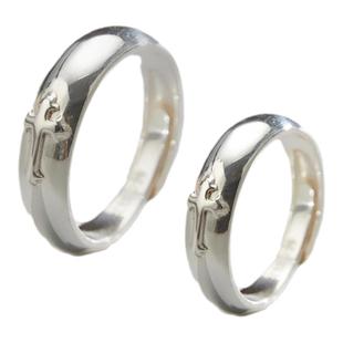 天果十代S999足银开口戒指男十字架纯银指环光洁情侣对戒女生尾戒