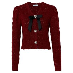 【明星同款】糖力秋冬新款钻饰蝴蝶结亮片针织衫开衫女短款上衣