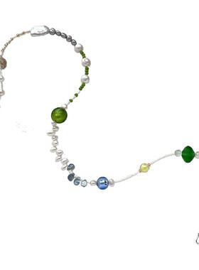 BV绿捷克琉璃天然淡水珍珠项链