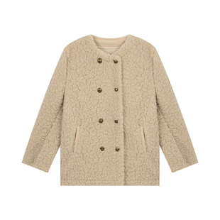 橘子树在哪儿双排扣羊羔毛外套女冬季高级感保暖软糯宽松显瘦大衣