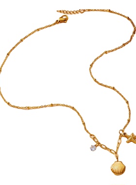 新款高级感轻奢金色海星贝壳项链