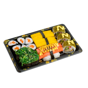 寿司盒子 一次性透明印花加厚日式高盖打包盒塑料带盖包邮便当盒