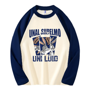 NASA联名纯棉拼色插肩长袖t恤男女秋季新款韩版设计感小众上衣潮