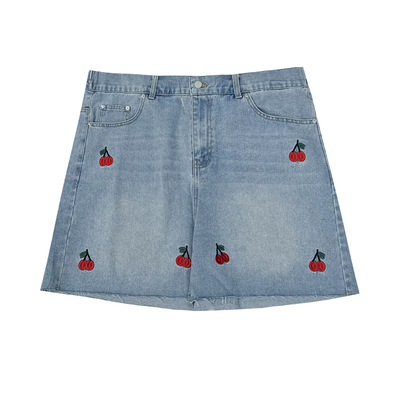 花契大码裤装15021韩版爱心刺绣牛仔短裤胖mm高腰显瘦百搭休闲裤