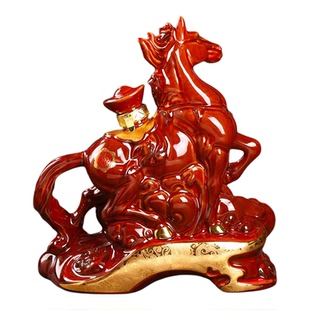 景德镇陶瓷空酒瓶3斤装高温釉雕刻马到成功酒壶3斤装酒坛子带礼盒