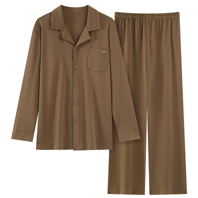 2025新款保暖睡衣男款秋冬款羊绒蚕丝薄绒开衫翻领冬季纯色家居服