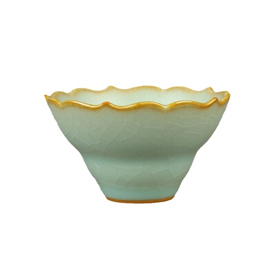 晓芳窑汝窑粉青菱花口杯