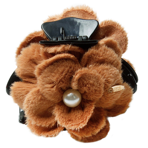 法式温柔玫瑰花毛绒抓夹女气质高级感后脑勺盘发鲨鱼夹半扎发夹子