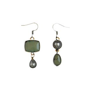 古着vintage复古Ancient silver green gemstone pearl耳饰