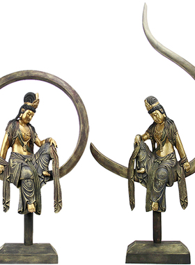 迎善永安日月光观音菩萨彩绘木雕造像定制家居客厅观世音佛像摆件