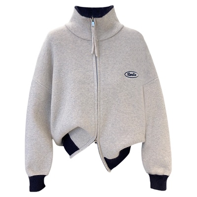 圆领复古宽松半拉链毛衣