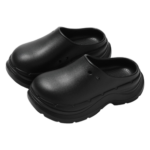 增高4cm~黑色包头拖鞋女款防滑厨师鞋夏季2026新款云朵洞洞鞋外穿