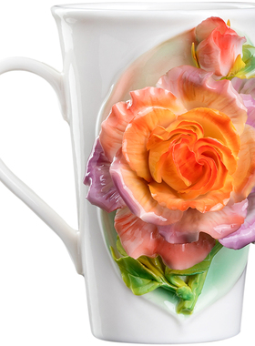 非遗釉下彩玫瑰瓷花可乐杯摆件