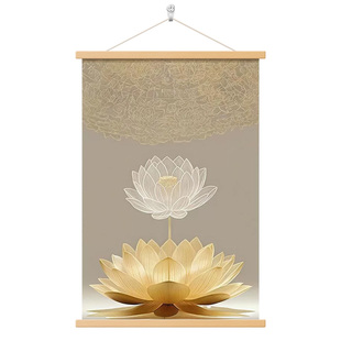 新中式禅意莲花客厅装饰画茶室书房背景墙挂画办公室玄关竖版壁画