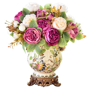 花瓶摆件客厅插花复古陶瓷欧式美式装饰餐桌仿真花花艺高级感花器