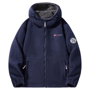 出口挪威！保暖抗寒秋冬士户外大码加绒加厚连帽摇粒绒夹克外套